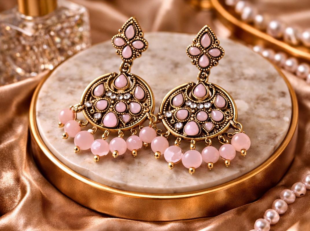 Pink Chandbali Earrings