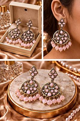 Pink Chandbali Earrings