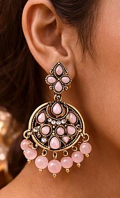Pink Chandbali Earrings