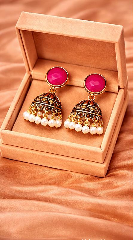Golden  Pink Jhumka 