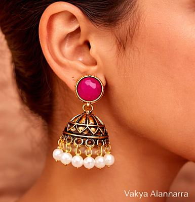 Golden  Pink Jhumka 