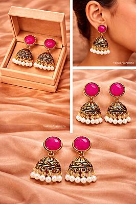 Golden  Pink Jhumka 