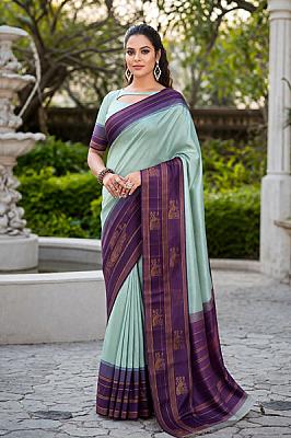 Vakya Semi Silk Saree Light Blue