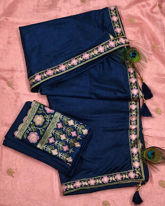 Navy Blue Kashmiri Georgette Saree