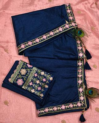 Navy Blue Kashmiri Georgette Saree