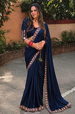 Navy Blue Kashmiri Georgette Saree