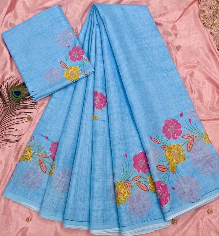 Light Blue Kota Doria Saree