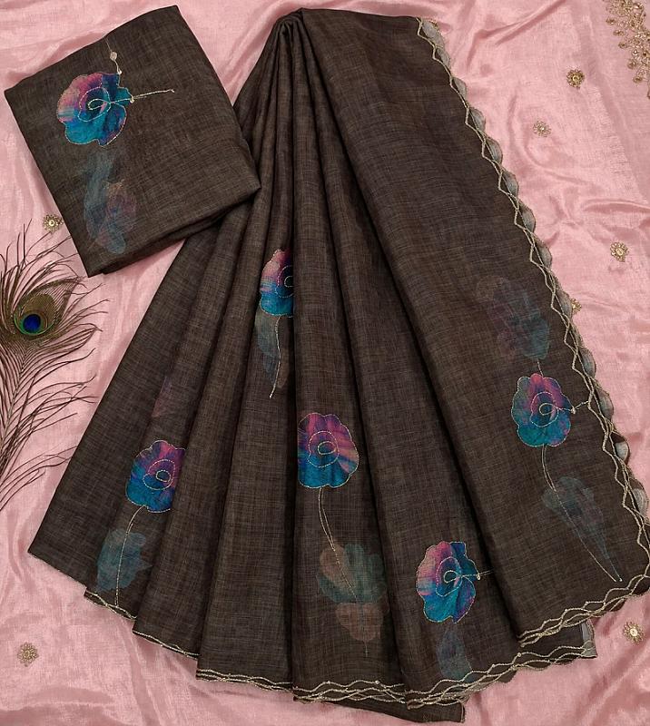 Charcoal grey  Saree