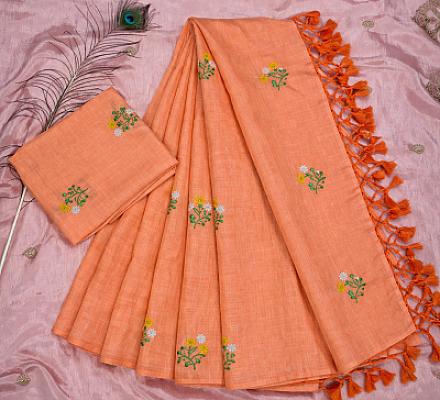 Light Orange Cotten Saree