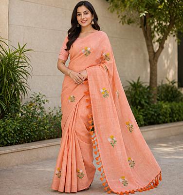 Light Orange Cotten Saree