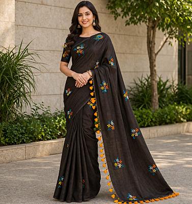 Brown Pure Cotton Saree