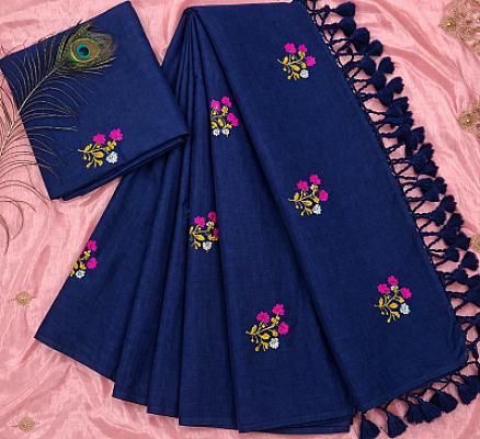 Blue Pure Cotton Saree