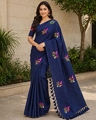 Blue Pure Cotton Saree
