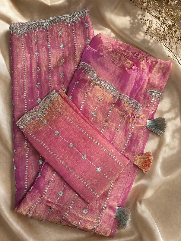 Onion Pink Space Silk Saree