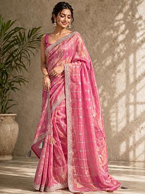 Onion Pink Space Silk Saree
