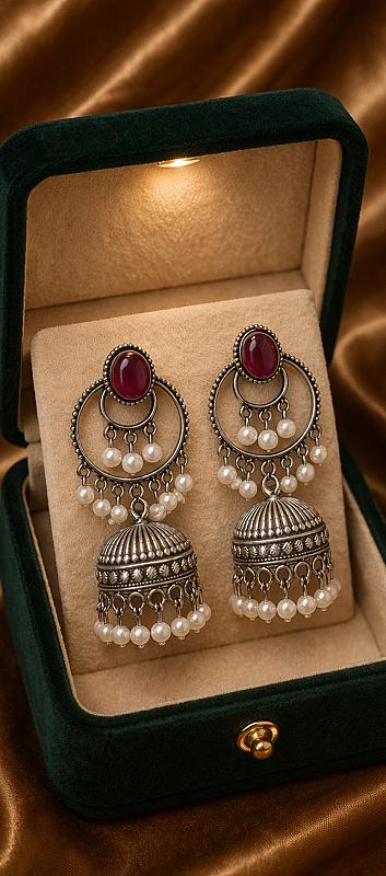 Pearl Oxidised Jhumka