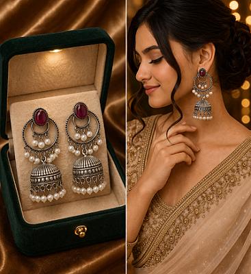 Pearl Oxidised Jhumka