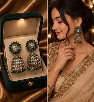 Green Oxidised Jhumka