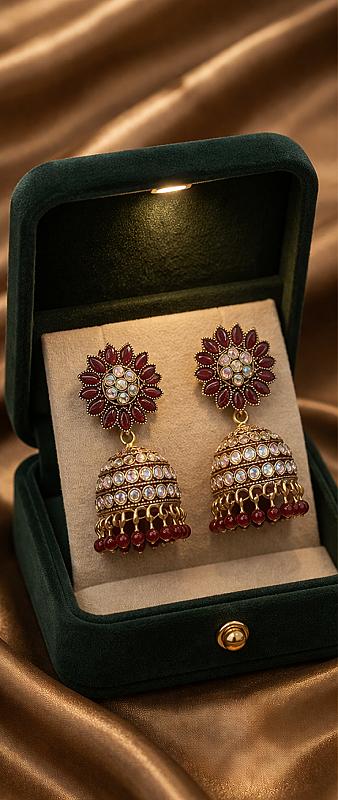  Red Oxidised Jhumki
