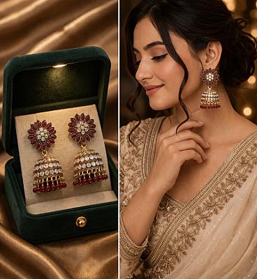  Red Oxidised Jhumki