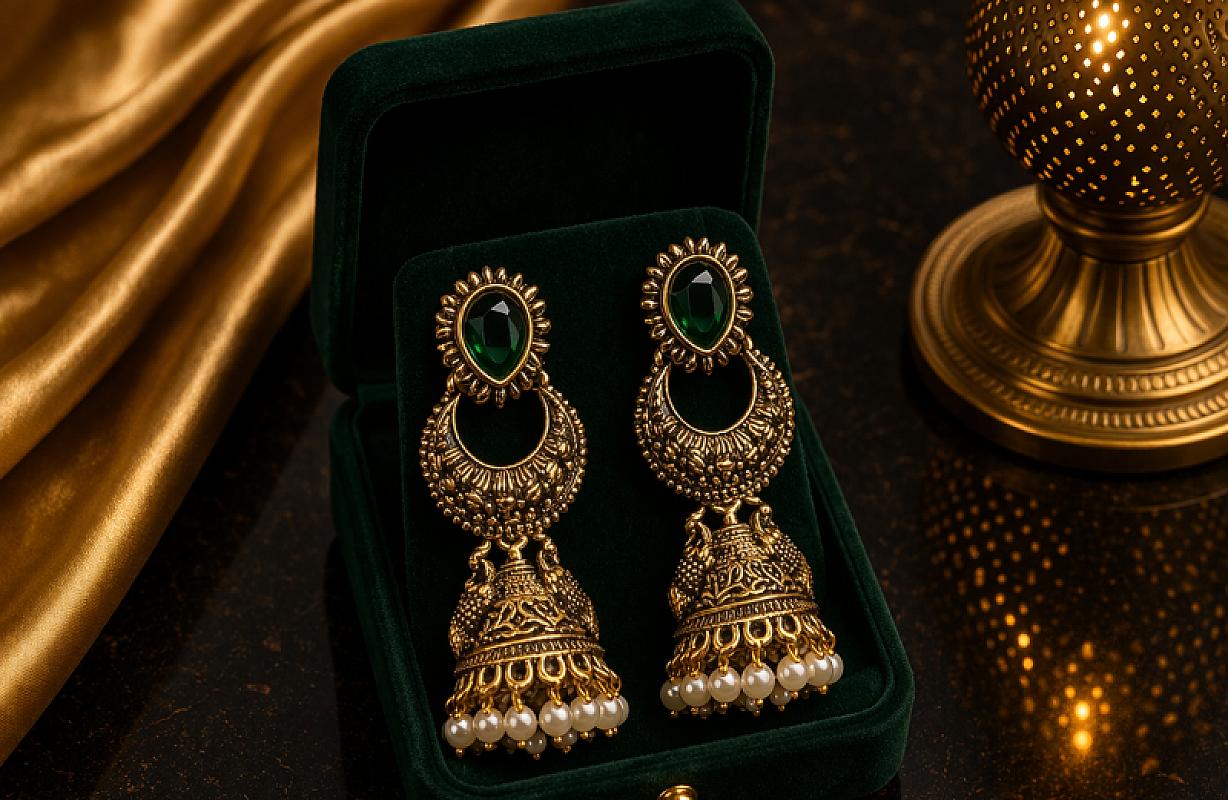  Pearl Golden Jhumki