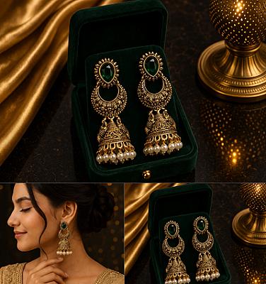  Pearl Golden Jhumki