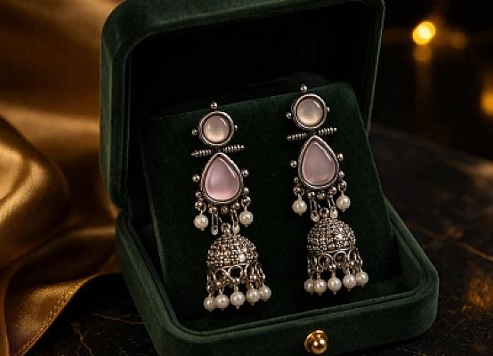 Pearl Oxidised Sliver Jhumki