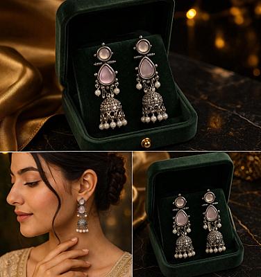 Pearl Oxidised Sliver Jhumki