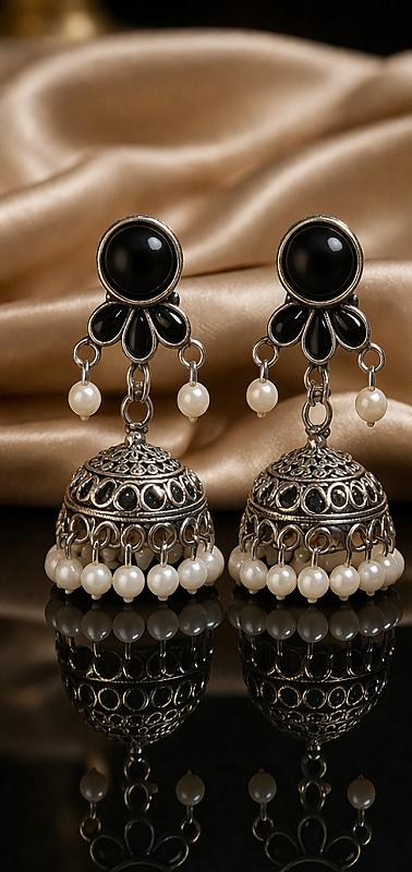 Pearl Oxidised Jhumki