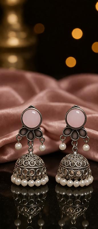 Pearl Oxidised Jhumka