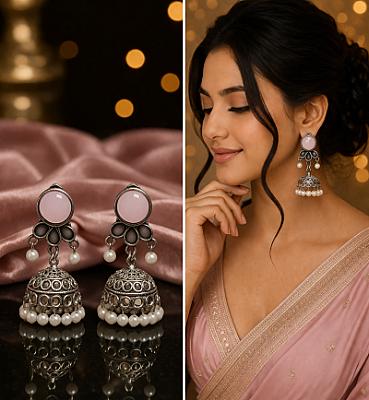 Pearl Oxidised Jhumka