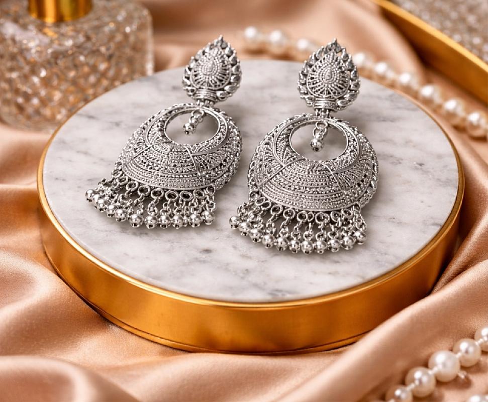 Silver Chandbali Earrings