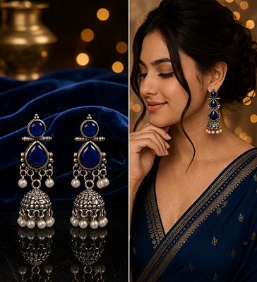 Pearl Oxidised Jhumka