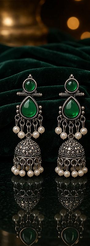 Pearl Oxidised Jhumka