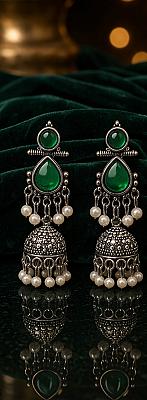 Pearl Oxidised Jhumka