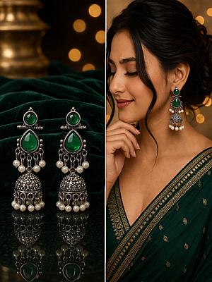 Pearl Oxidised Jhumka