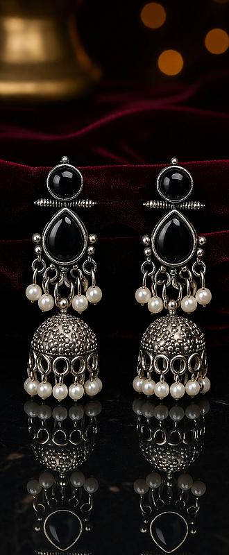Pearl Oxidised Jhumka