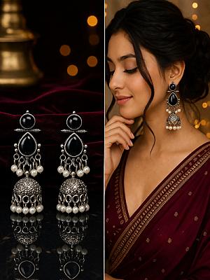 Pearl Oxidised Jhumka