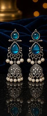 Pearl Oxidised Jhumka
