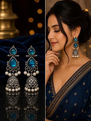 Pearl Oxidised Jhumka