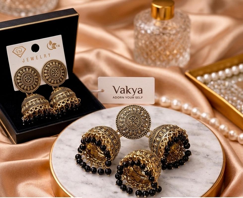  Black and Golden  Oxidised Jhumka 