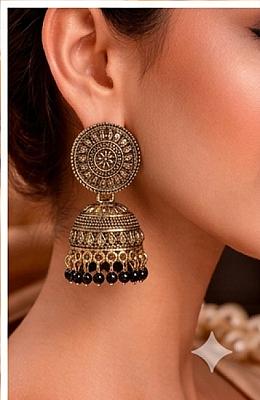  Black and Golden  Oxidised Jhumka 