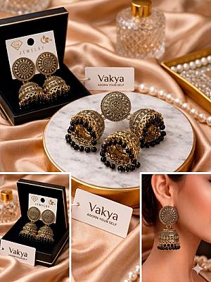  Black and Golden  Oxidised Jhumka 