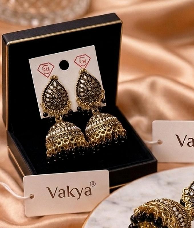  Black and Golden Oxidised Jhumka 
