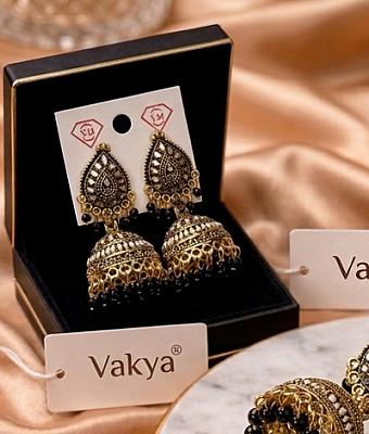  Black and Golden Oxidised Jhumka 