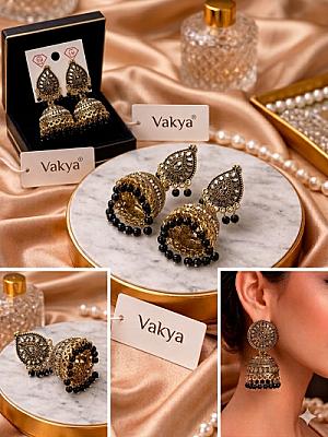  Black and Golden Oxidised Jhumka 