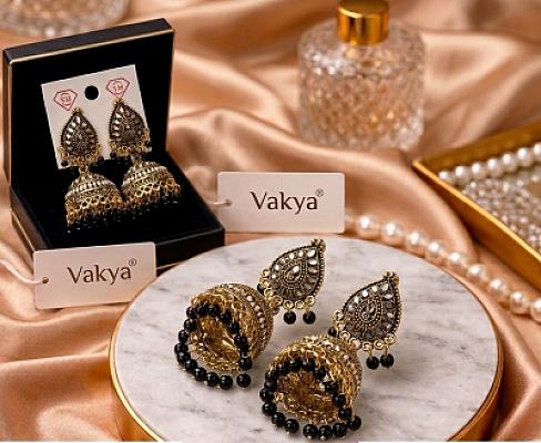  Black and Golden Oxidised Jhumka 
