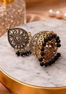  Black and Golden Oxidised Jhumka 