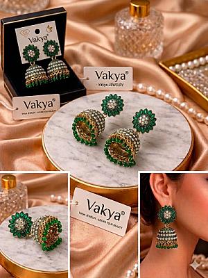 Green And Golden Jhumka 