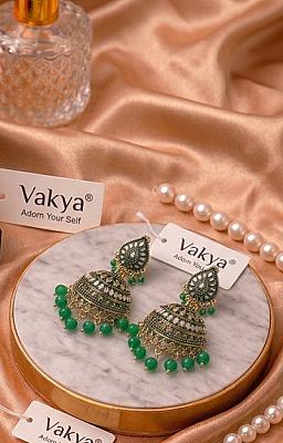 Green And Golden Jhumka 